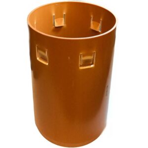 Teleskoprör 315 är en stor, orange, cylindrisk plastbehållare (höjd: 400 mm) med fyra rektangulära handtag nära toppen och en slät yta, utformad för enkel hantering och lätt täckning.