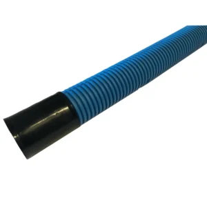 Spridarrör 110 mm är en flexibel blå korrugerad plastslang med en slät svart anslutning i ena änden, som visas mot en vit bakgrund.