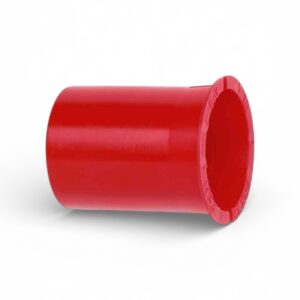 En Kompensationshylsa TA 420 röd cylindrisk plastlock med platt kant visas liggande på sidan mot en vit bakgrund.