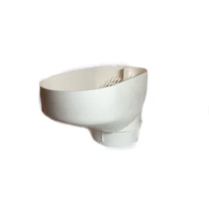 Lövsil standard vit är ett trattformat föremål av vit plast med en bred oval topp och en smal cylindrisk bas, som visas mot en vit bakgrund.