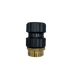 Klaffbackventil för länspump är avbildad vertikalt mot en vit bakgrund och har en mässingskontakt med ett texturerat svart plastgrepp.