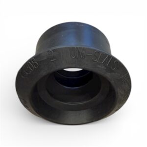 Kabeltätning 75/50-40 är en svart gummigenomföring med bred fläns, upphöjda bokstäver och siffror inklusive UNI-SEALS. Dess cylindriska form visas mot en vit bakgrund.