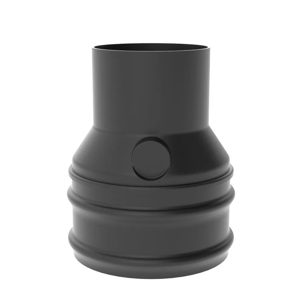 Teleskopschakt 1250-1500 mm är ett cylindriskt rörreduceringsbeslag i svart plast med en bred bas som smalnar av mot en smal topp och en liten sidoindragning, som visas mot en vit bakgrund.